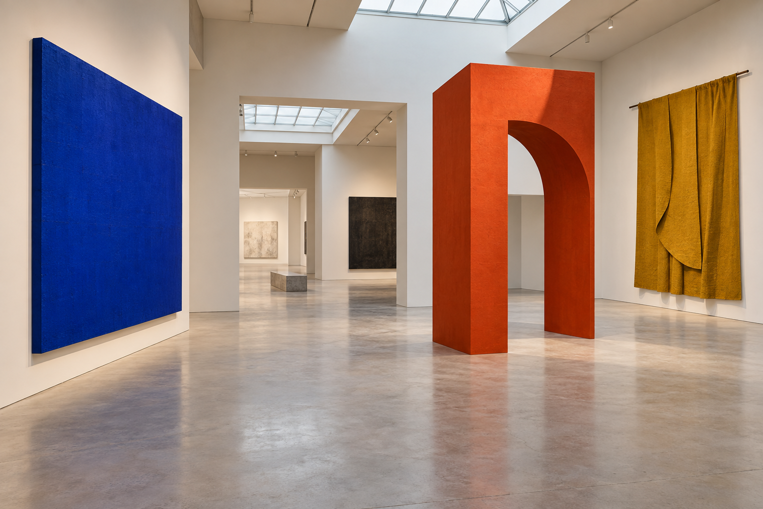 Kunstwerken in een open tentoonstellingsruimte